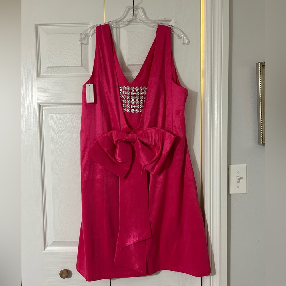 New York & Company Vibrant Pink Bow Back dress